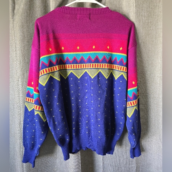 Slalom Vtg 80s Ski Sweater Colorful Geometric Mens Size M - Picture 3 of 4